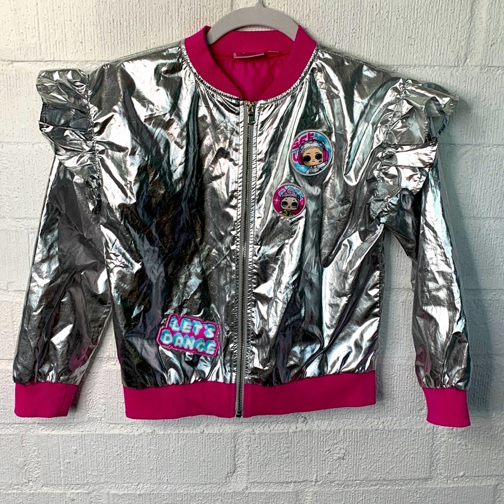 LOL Surprise Silver Ruffle Retro Bomber Girls Kids Jacket size 10/12